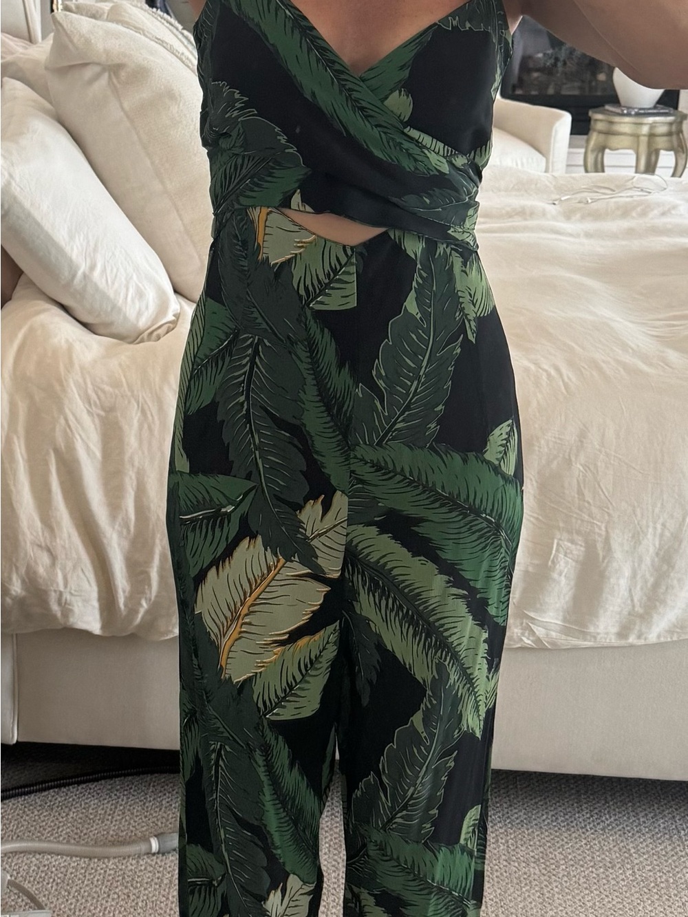Beach Riot Green Leaf Print Cutout Jumpsuit on Black